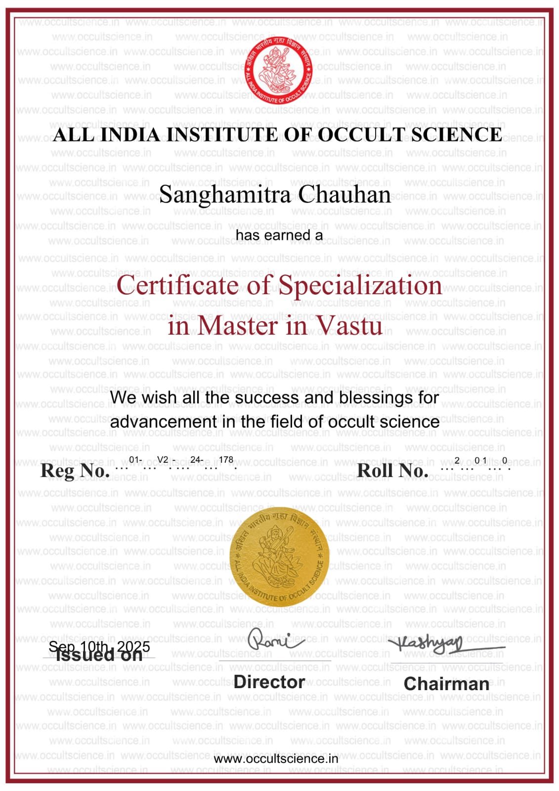 Master In Vastu Certificate